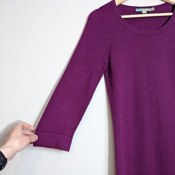 Boden Cashmere Angora Blend 3/4 Sleeve Mini Fitted Sheath Dress Purple Size 4 - Picture 7 of 13